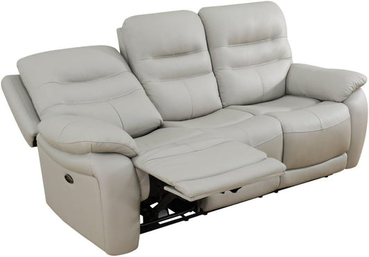 Electric Power Recliner Sofa Genuine Breathing Leather Recliner Couch 3-Seater, Comfy Wide Lazy Top Grain Leather Sofa with USB Port for Living Room (Grey, Three-Seater Sofa)