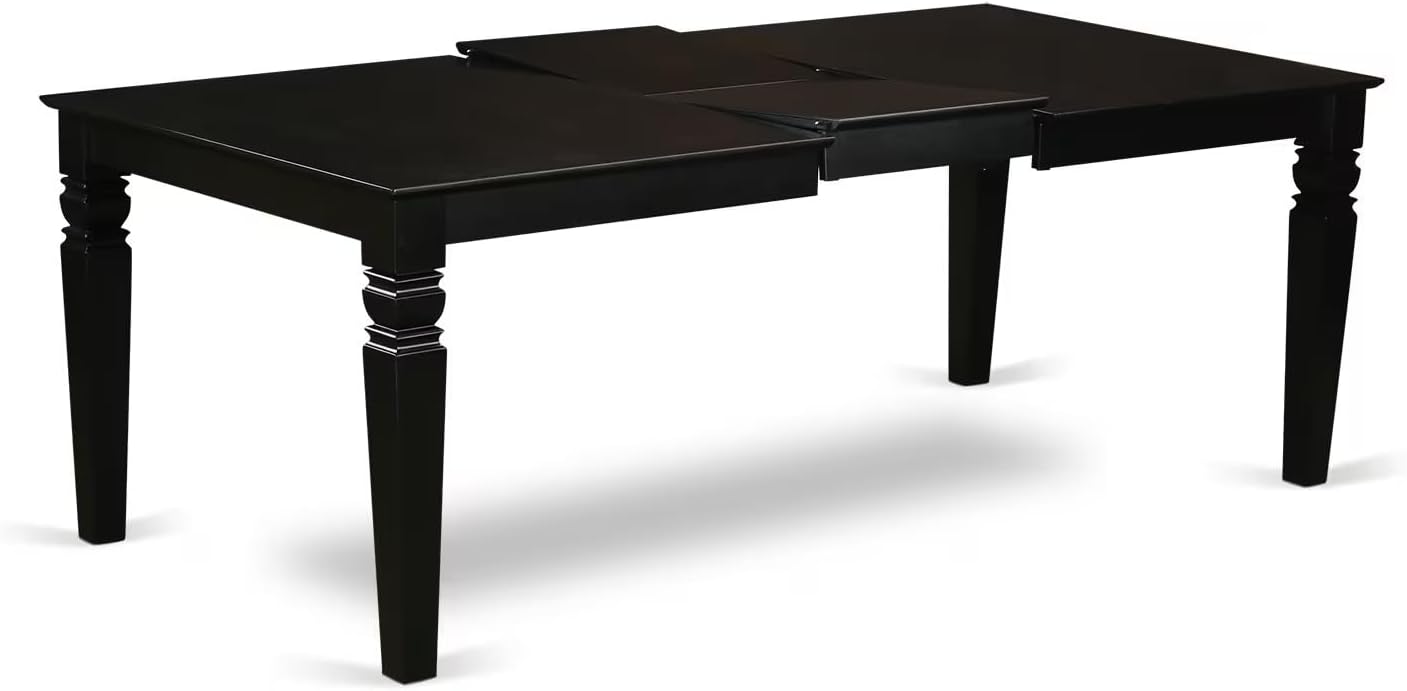 East West Furniture LGDA5-BLK-C 5 Piece Dinette Set Includes a Rectangle Dining Room Table with Butterfly Leaf and 4 Linen Fabric Upholstered Dining Chairs, 42x84 Inch, Black