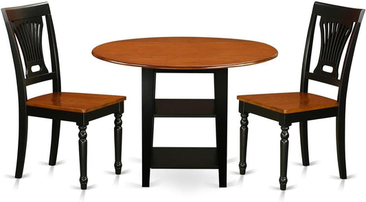 East West Furniture SUPL3-BCH-W 3 Piece Dining Set Contains a Round Dining Room Table with Dropleaf & Shelves and 2 Kitchen Chairs, 42x42 Inch, Black & Cherry