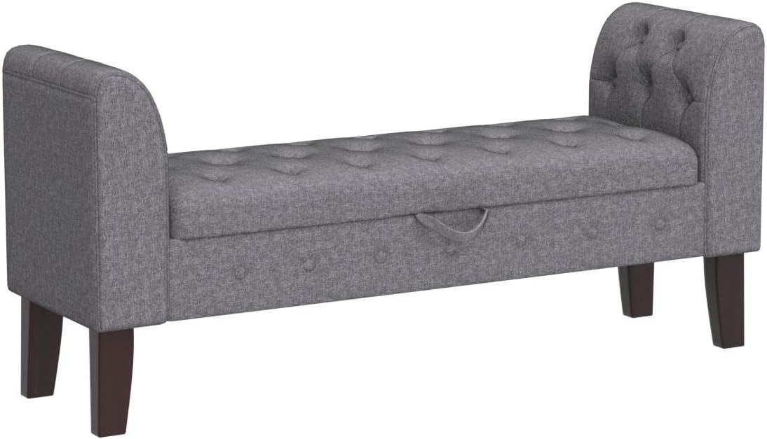 Awonde Armed Storage Bench for Bedroom Entryway Living Room Upholstered Tufted Ottoman Bench Gray