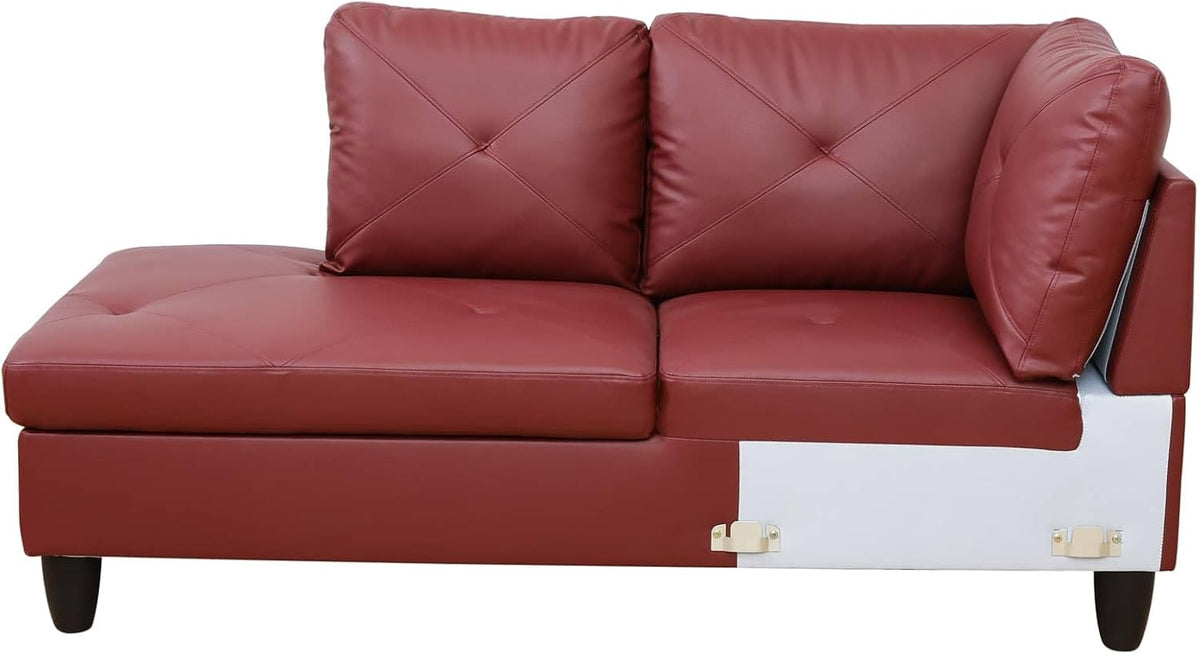 NicBex Sectional Couch 3 Pieces Sofa Set with Right Chaise Faux Leather L Shaped Cloud Couch for Living Room Furniture Sets with Storage Ottoman, Modular Sofa for Living Room & Apartment, Red
