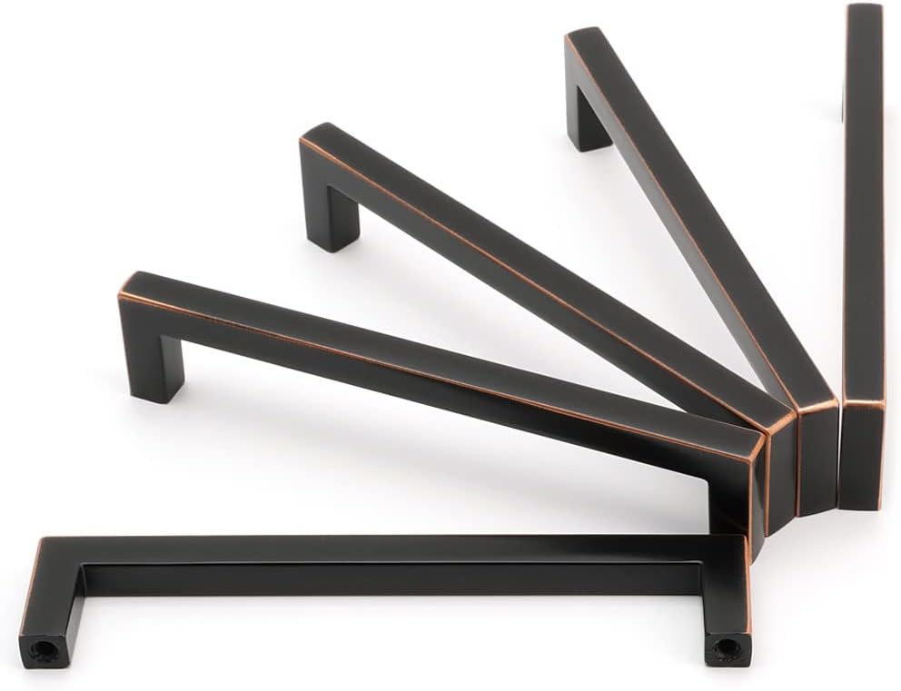 KOOFIZO Solid Square Bronze Kitchen Cabinet Handles Oil Rubbed Bronze Cabinet Pulls, 5 Pack 5 Inch Bronze Hardware for Kitchen Cabinets Drawers Dresser Cupboard Bedroom Bathroom