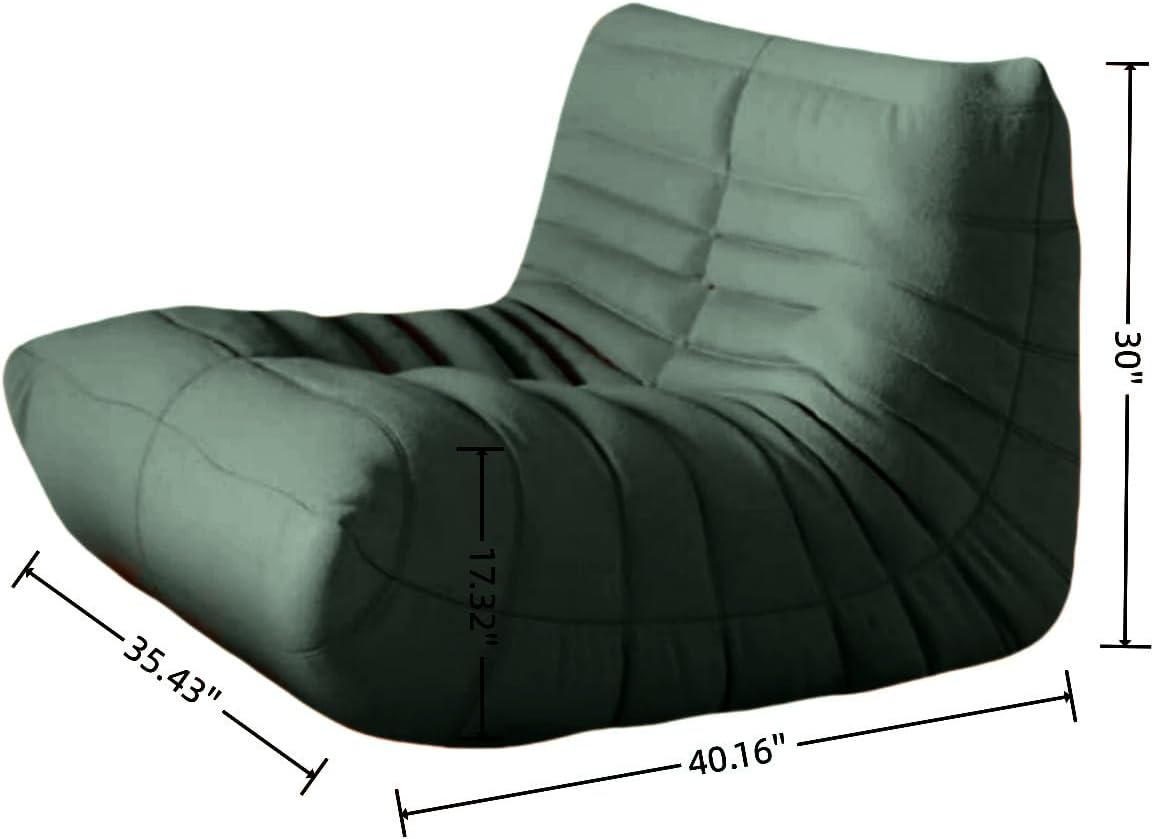 Bean Bag Chair - Memory Foam Bean Bag Chair for Adults, Comfy High-Resilience Single Sofa, Small Space Floor Chair, Chaise Lounge for Living Room, Bedroom (Dark Green, Wrinkles)