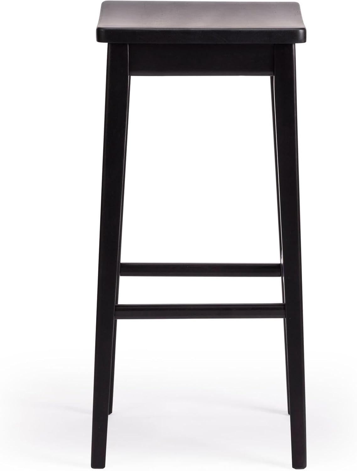 Plank+Beam Smythe Bar Stool, 30", Set of 2, Sturdy Wood Modern Kitchen Bar Height Stool, Saddle Seat Backless Counter Chair, Metal Footrest, Black