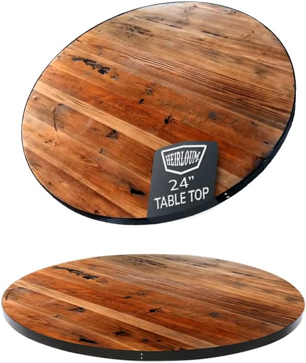 Reclaimed Wood Table Top - Rustic Recycled Wooden Piece Perfect for Signs, Kitchens, Dining and Coffee Table Tops (Reclaimed Wood Table Top with Metal Edge, 24" Round)