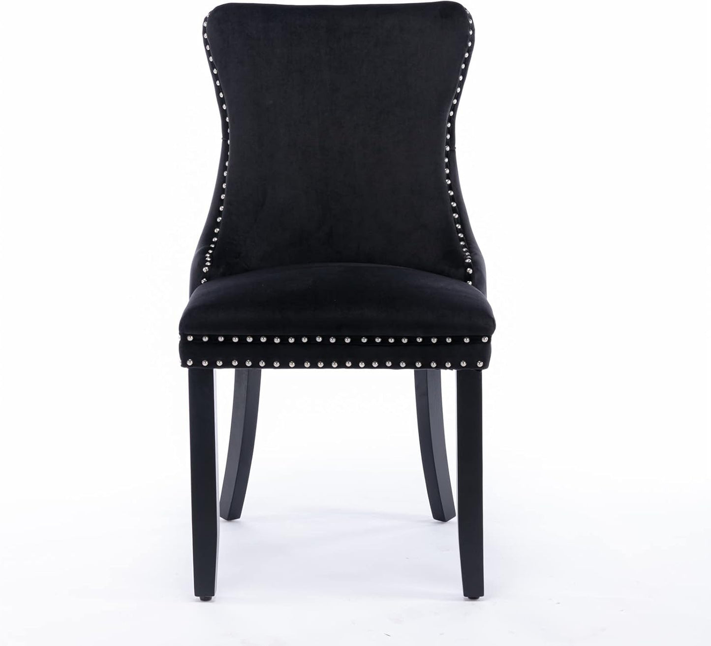 Acosure Set of 2 Velvet Upholstered Wing-Back Dining Chair with Backstitching Nailhead Trim,Exquisite Furniture Stoo W/Wood Legs,for Kitchen,Sitting Room,Black