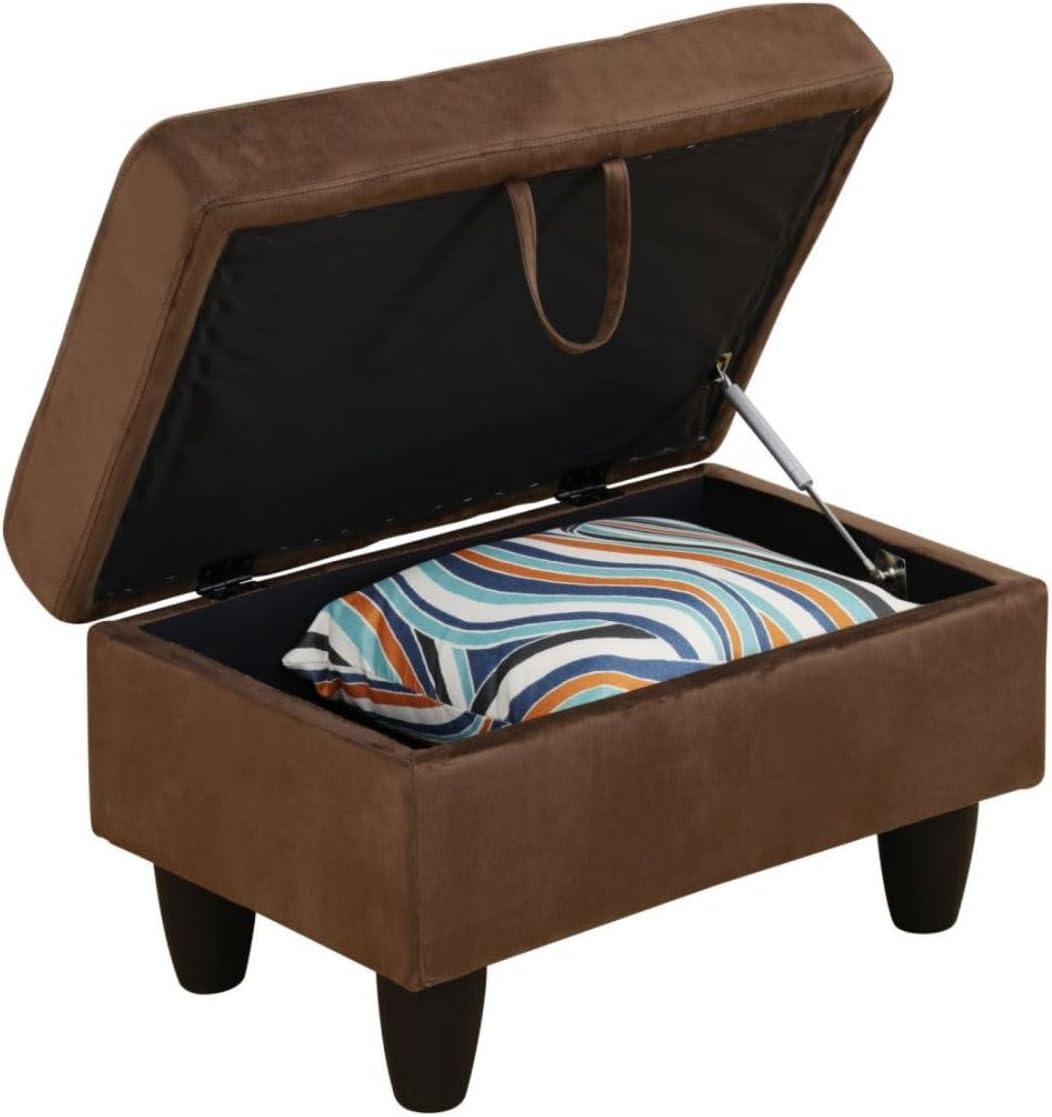 Chocolate L-Shaped 3-Piece Flannel Sofa with Storage Ottoman Set, Sectional Couch Sofa Set for Living Room, Office, Small Space