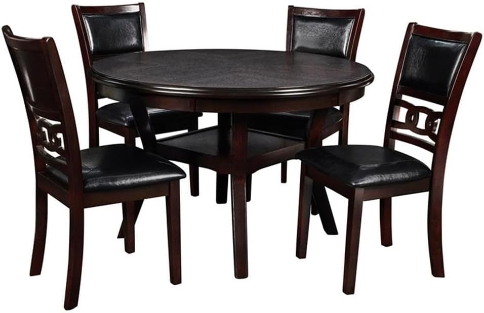 New Classic Furniture Gia 5-Piece Round Dining Set with 1 Dining Table and 4 Chairs, 47-Inch, Ebony