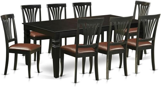 East West Furniture LGAV9-BLK-LC 9 Piece Dining Set Includes a Rectangle Dining Room Table with Butterfly Leaf and 8 Faux Leather Upholstered Chairs, 42x84 Inch, Black