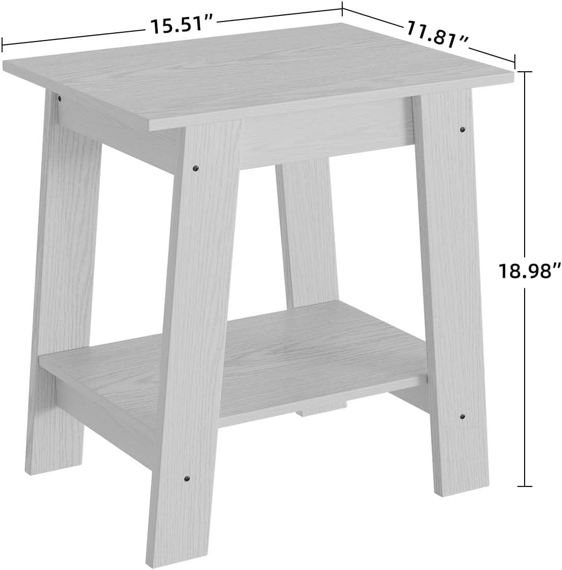 Garvee End Table, Side Table with 2-Tier Storage Shelf, Sofa Table for Small Space, Square Nightstand for Entryway, Farmhouse, Living Room, Easy Assembly, White