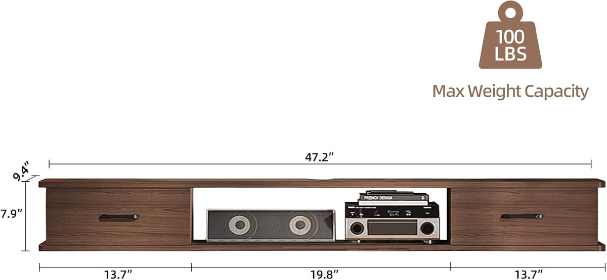 Floating TV Stand with 2 Doors,47'' Wall-Mounted TV Console,Floating TV Cabinet,Floating Console Shelf,Wall Mounted TV Cabinet(Walnut)