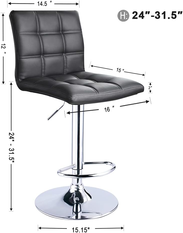 Leopard Modern Square PU Leather Adjustable Bar Stools with Back, Squre Back Bartool, Counter Height Swivel Stool, 1 Chair (Black)