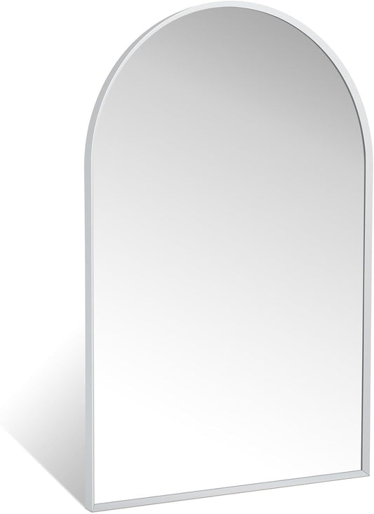24" x 36" Silver Arched Mirror, Modern Aluminum Alloy Metal Frame, Arch Bathroom Vanity and Wall Decor Mirror for Bathroom, Living Room, Bedroom, Entryway