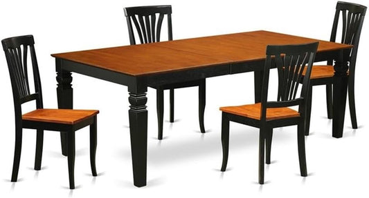 East West Furniture LGAV5-BCH-W 5 Piece Kitchen Table & Chairs Set Includes a Rectangle Dining Room Table with Butterfly Leaf and 4 Solid Wood Seat Chairs, 42x84 Inch, Black & Cherry