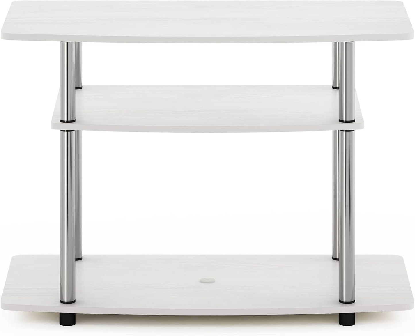 Furinno Turn-N-Tube No Tools 3-Tier Entertainment Center TV Stand for TV up to 32 Inch with Stainless Steel Tubes, White Oak/Chrome
