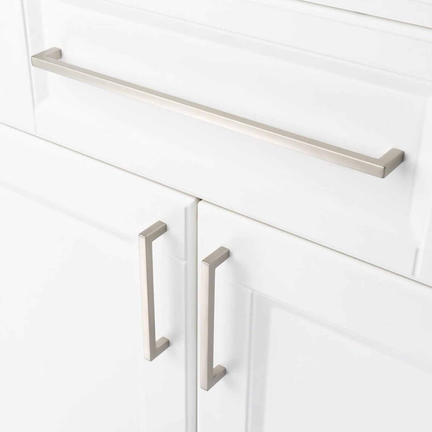 KOOFIZO Solid Square Bar Cabinet Handle - Brushed Nickel Furniture Pull, 12.6 Inch/320mm Screwhole Distance, Pack of 5 for Kitchen Cupboard Door, Bedroom Dresser Drawer, Bathroom Wardrobe Hardware
