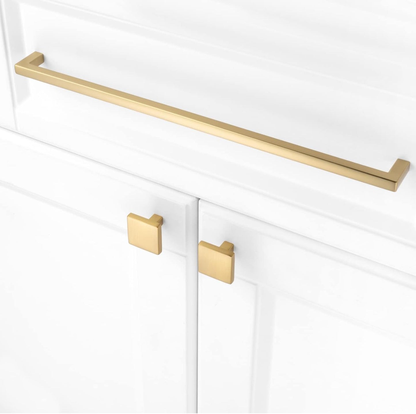 KOOFIZO Solid Square Bar Cabinet Handle - Brushed Gold Furniture Pull, 12.6 Inch/320mm Screwhole Distance, 1-Piece for Kitchen Cupboard Door, Bedroom Dresser Drawer, Bathroom Wardrobe Hardware