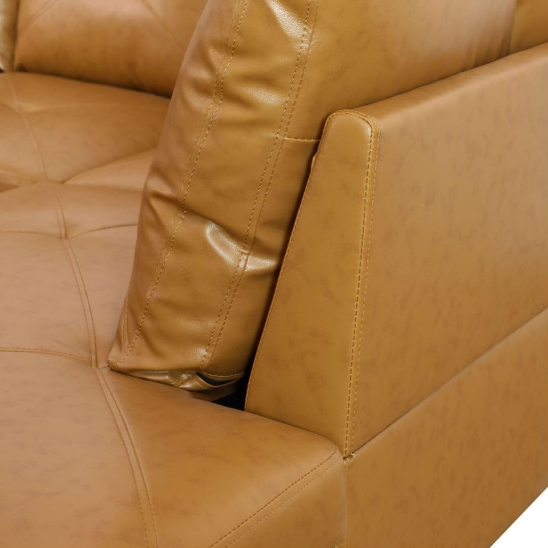 Ginger L-Shaped 3-Piece Faux Leather Sofa with Storage Ottoman Set, Sectional Couch Sofa Set for Living Room, Office, Small Space