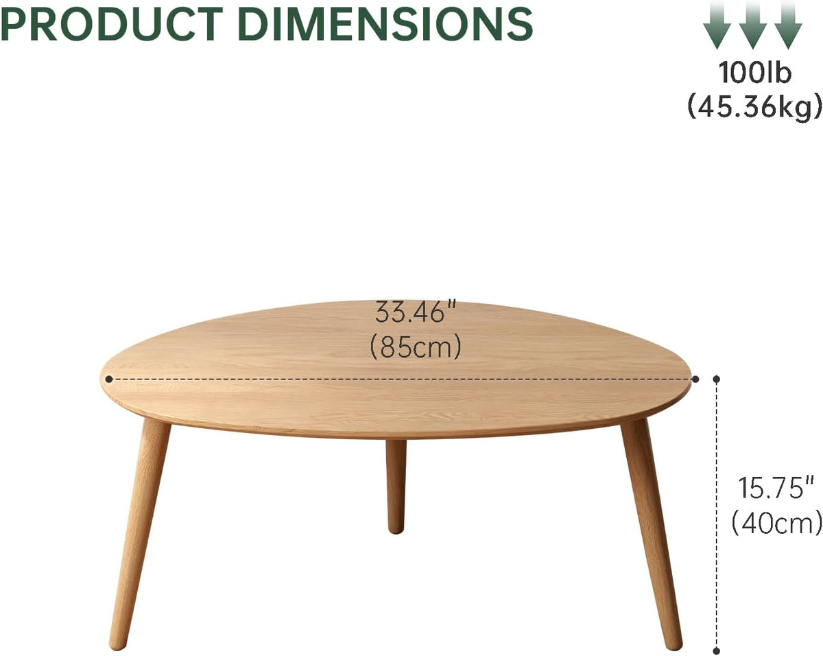 Small Oval Coffee Table, 33.5" Mid Century Modern Coffee Table for Living Room, 100% Solid Oak Wood Side Table, Center Table (Original Wood Color, 33.46''Wx22.83''Dx15.74''H)