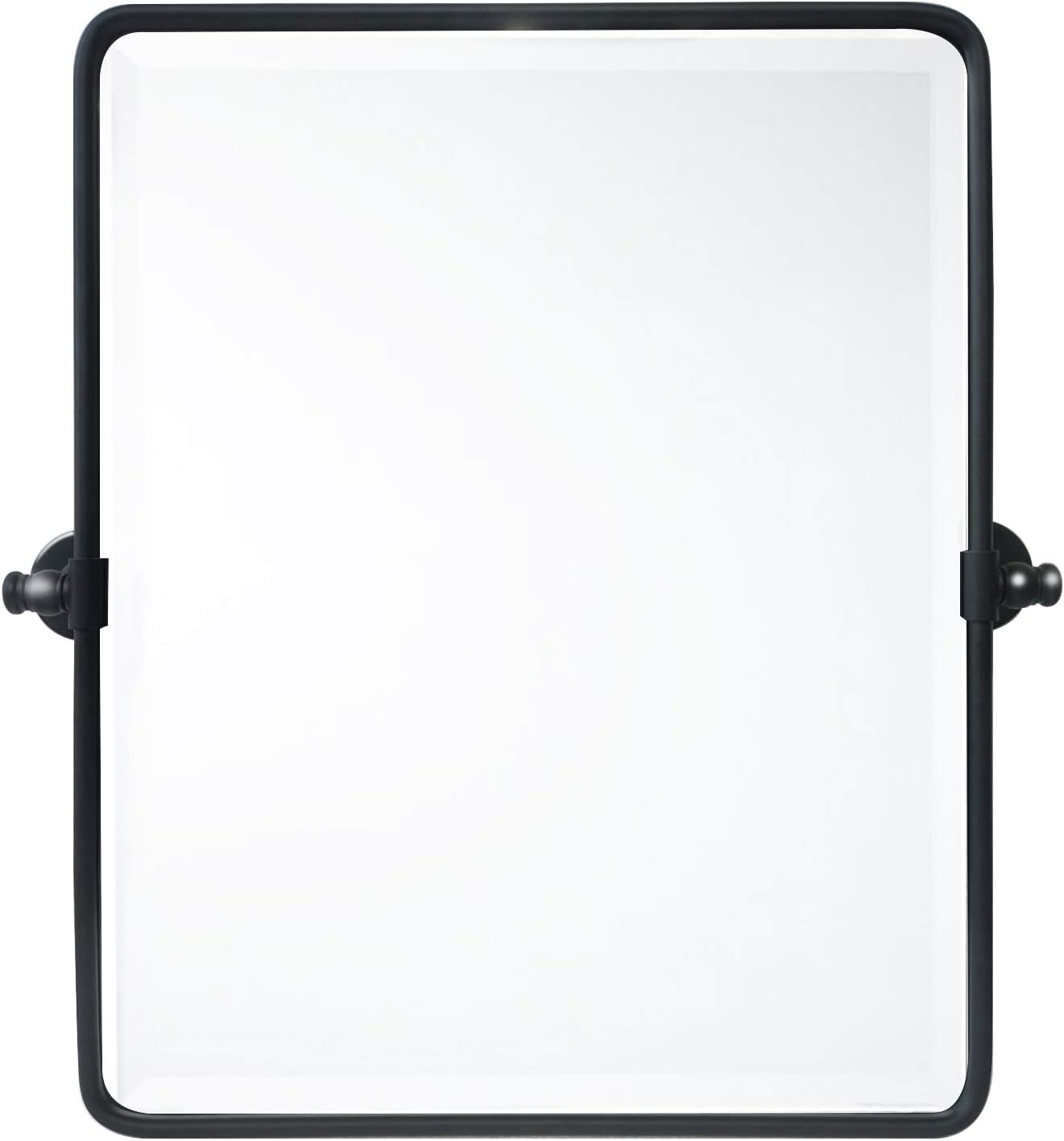20 x 24 ‘’ Farmhouse Black Metal Framed Pivot Rectangle Bathroom Mirror Rounded Rectangluar Tilting Beveled Vanity Mirrors for Wall Décor