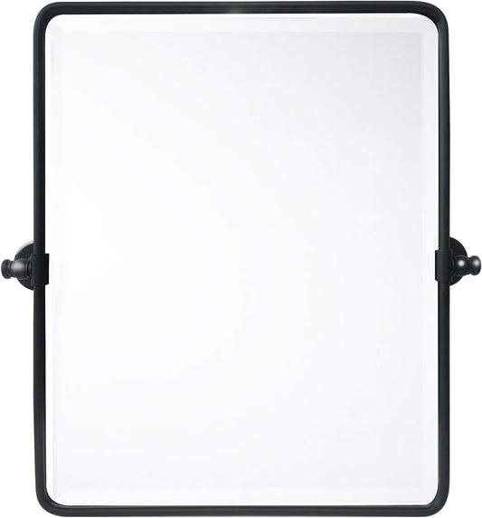 20 x 24 ‘’ Farmhouse Black Metal Framed Pivot Rectangle Bathroom Mirror Rounded Rectangluar Tilting Beveled Vanity Mirrors for Wall Décor