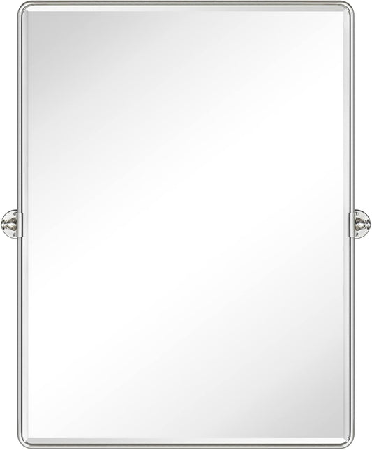 TEHOME 30x40'' Brushed Nickel Pivot Bathroom Mirror Tilt Vanity Mirror 40x30'' Brushed Silver Metal Framed Rectangular Tilting Beveled Vanity Mirrors for Wall, Vertical