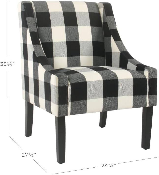 Homepop Home Decor | Upholstered Swoop Arm Accent Chair | Accent Chairs for Living Room & Bedroom | Decorative Home Furniture, Black Plaid