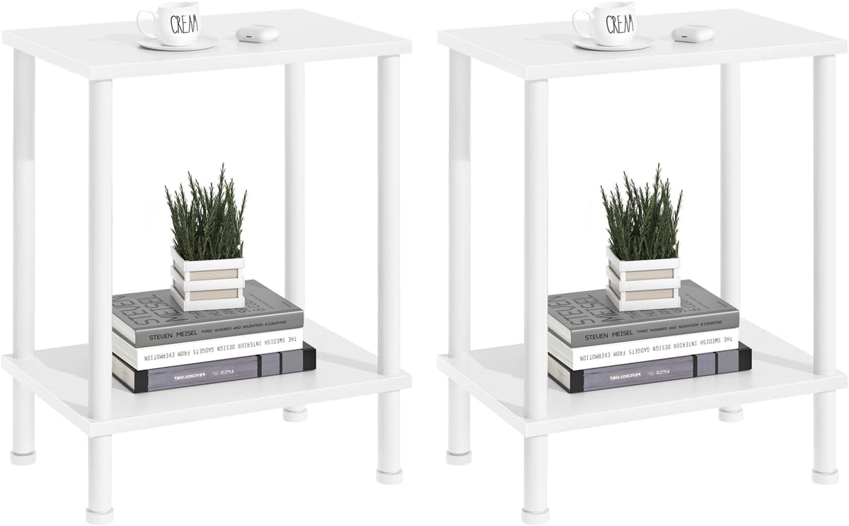 End Table,Small Side Table,2-Tier Nightstand with Storage Shelf,Sofa Bedside Table for Small Spaces in Living Room,Bedroom, Office,Stable Frame,Easy Assembly,White