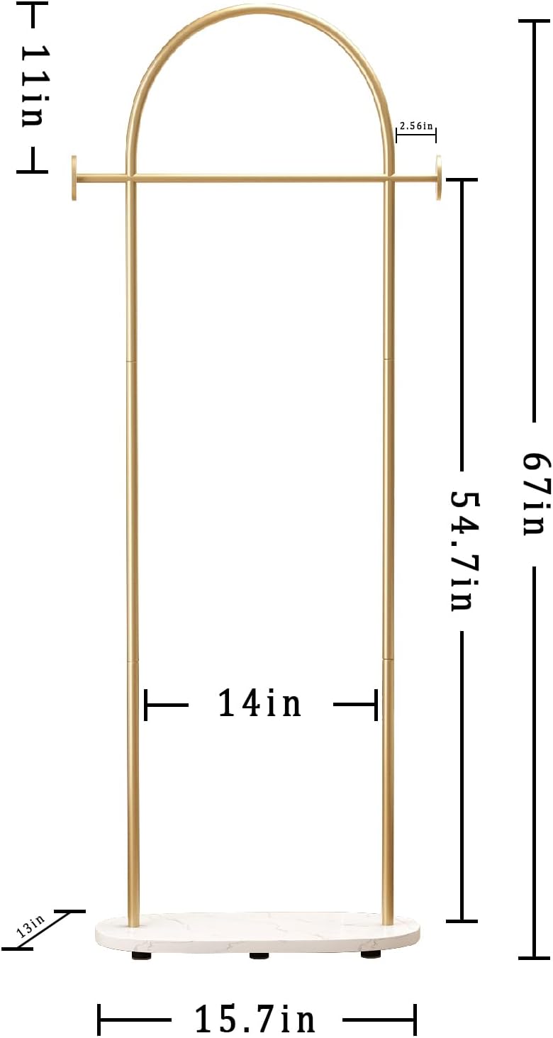 Gold Clothing Rack, Modern Clothes Rack with Shelf, Heavy Duty Freestanding Coat Rack, Metal Coat Hanger Stand with Hooks for Boutique Office