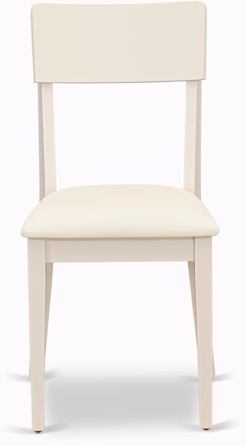 East West Furniture DMAD5-LWH-LC 5 Piece Dining Table Set for 4 Includes a Round Kitchen Table with Dropleaf and 4 Faux Leather Upholstered Dinette Chairs, 42x42 Inch, Linen White