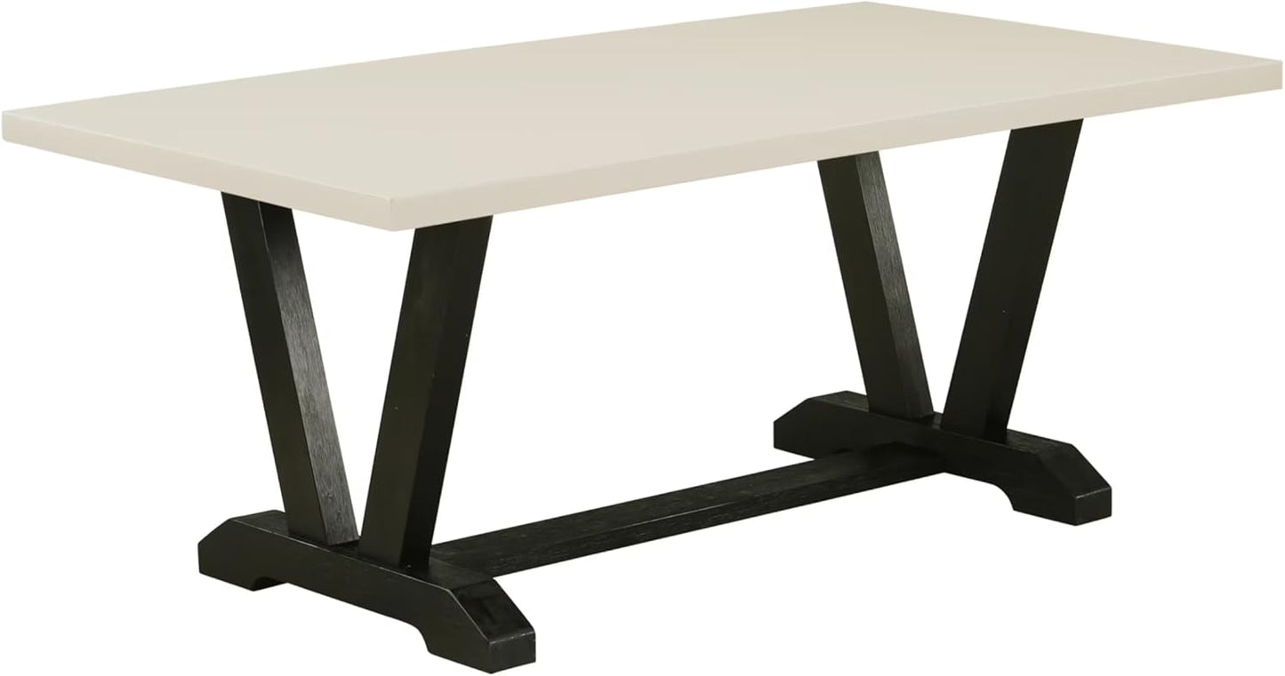 East West Furniture V627EL635-7 7 Piece Kitchen Table Set Consist of a Rectangle Dining Table with V-Legs and 6 Doeskin Linen Fabric Parson Dining Room Chairs, 40x72 Inch, Multi-Color