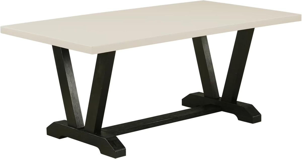East West Furniture V627DR124-7 7 Piece Modern Dining Table Set Consist of a Rectangle Wooden Table with V-Legs and 6 Black Color Linen Fabric Parsons Dining Chairs, 40x72 Inch, Multi-Color