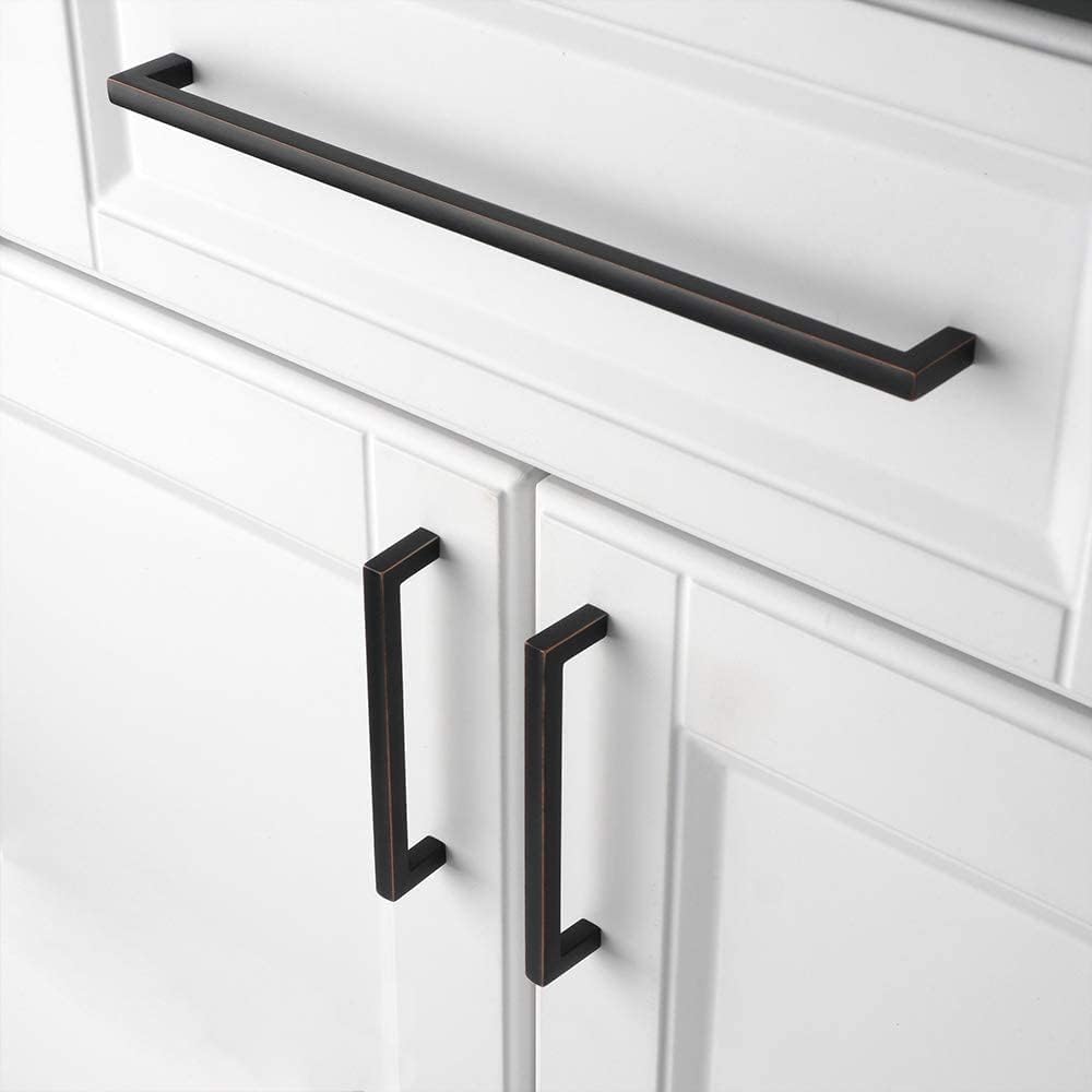 KOOFIZO Solid Square Bar Cabinet Handle - Oil Rubbed Bronze Furniture Pull, 10 Inch/256mm Screwhole Distance, Pack of 5 for Kitchen Cupboard Door, Bedroom Dresser Drawer, Bathroom Wardrobe Hardware