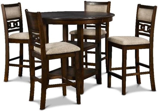 New Classic Furniture Gia 5-Piece Round Counter Height Set with 1 Dining Table and 4 Chairs, 42", Cherry