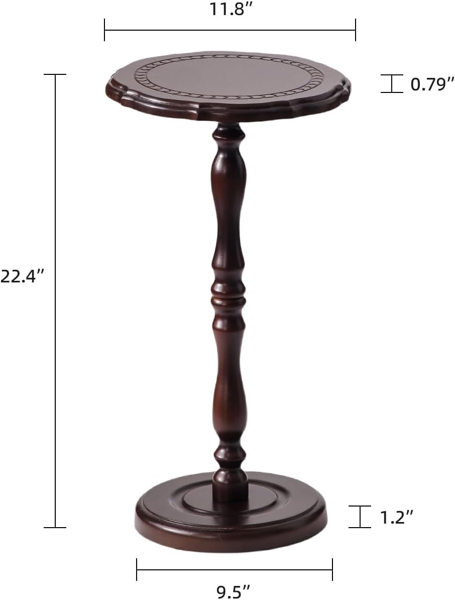 Round Side Table, Small Drink Table for Small Spaces, Solid Wood Modern End Table Accent Nightstand for Bedroom, Living Room, Corners and Office, Brown