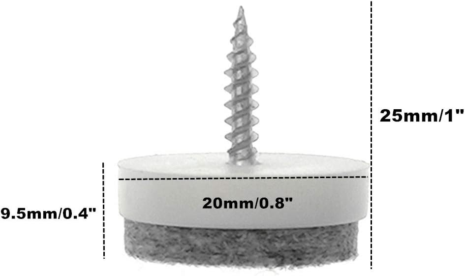 ALIMITOPIA 40pcs Screw-on Furniture Felt Pad Chair Glide Slider Hardwood Floor Protector for Wooden Leg Feet of Chair Table Furniture(Φ20mm or 0.8";White)