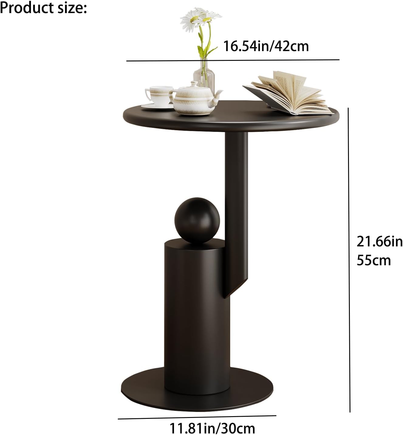 Metal Round Side Table,Matte Modern Accent End Tables Coffee Tables,Small Drink Table for Small Spaces,Pedestal Tables for Living Room, Bedroom, Corners, and Office, 21.65'' Height