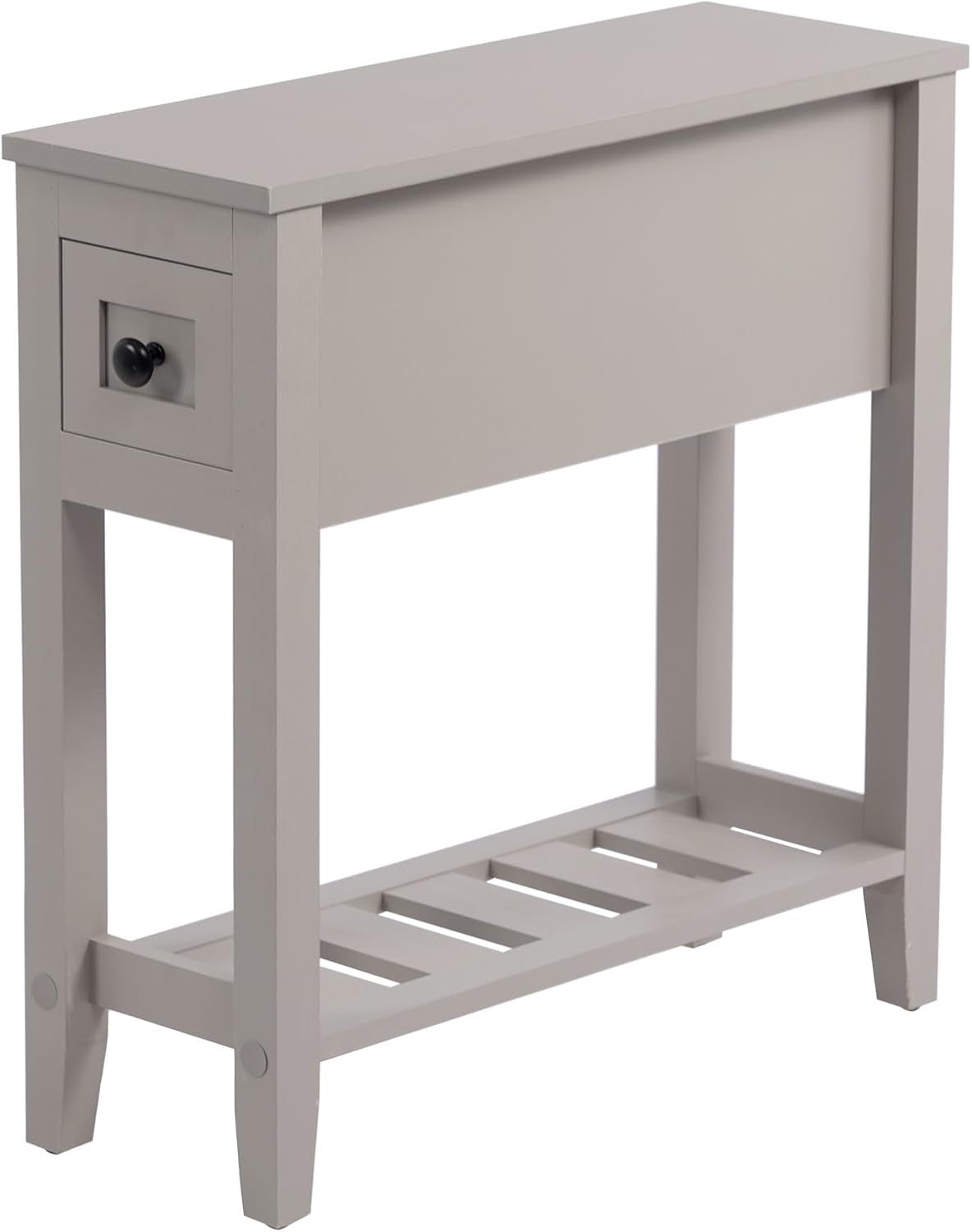 Gery Chairside Narrow End Table, Solid Recliner Side Table with Drawer, Slim Nightstand Bedside Table for Living Room Bedroom