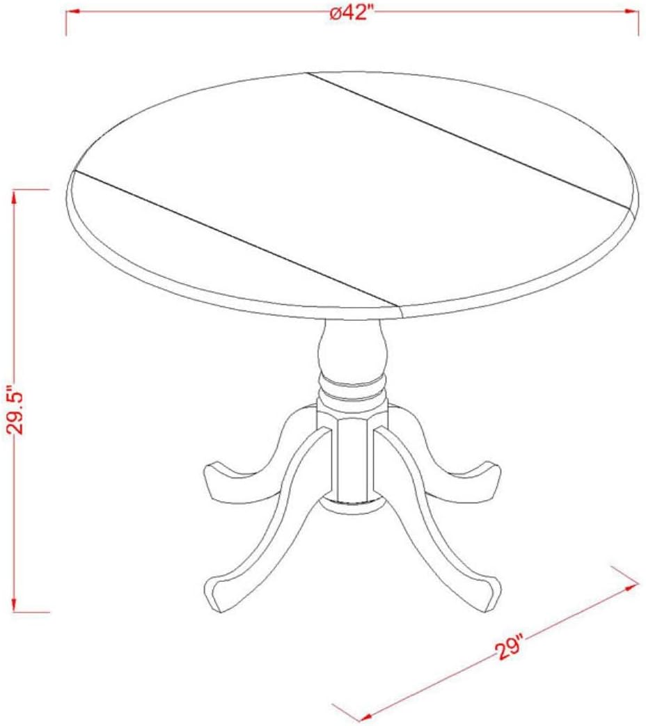 East West Furniture DLAV5-SBR-C 5 Piece Dinette Set for 4 Includes a Round Dining Table with Dropleaf and 4 Linen Fabric Dining Room Chairs, 42x42 Inch, Saddle Brown