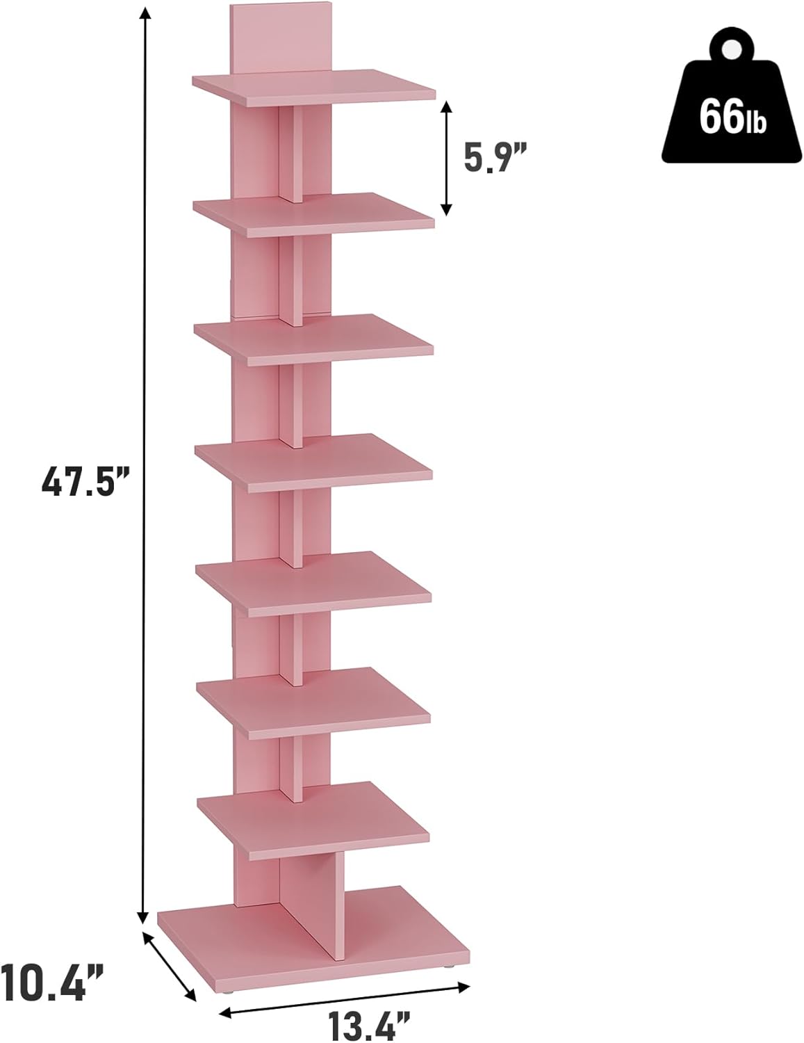 TUTOTAK Bookshelf, 8-Tier Bookcase, Narrow Spine Book Shelf for Small Space, Corner Standing Shelf for Living Room, Office, Study, Entryway, Pink BS06BP008