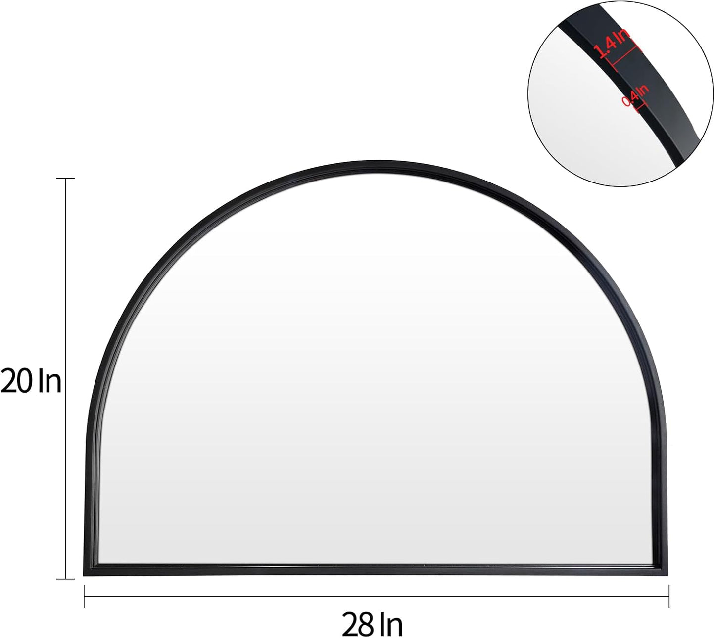 WAMIRRO Minimalist Black Arched Mirror,Window Pane Farmhouse Wall Mirrors Decor for Wall Mounted,28"X20"