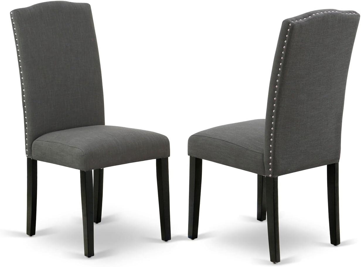 East West Furniture DLEN5-BLK-20 5 Piece Dining Set Includes a Round Dining Room Table with Dropleaf and 4 Dark Gotham Linen Fabric Upholstered Parson Chairs, 42x42 Inch, Black