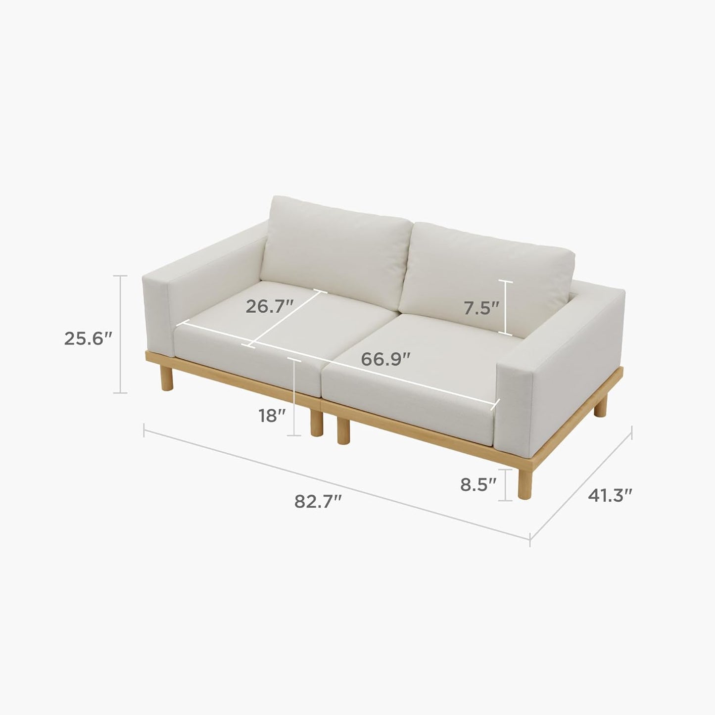 Acanva Minimalist Modular Sectional Sofa for Living Room, Wide & Deep Seat Convertible Furniture Set with Metal Frame and Movable Covers, Loveseat, Off White