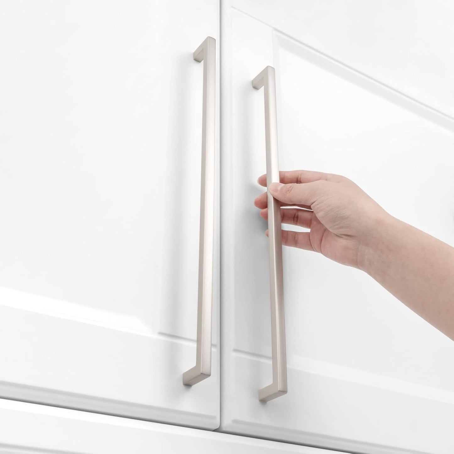 KOOFIZO Solid Square Bar Cabinet Handle - Brushed Nickel Furniture Pull, 12.6 Inch/320mm Screwhole Distance, Pack of 5 for Kitchen Cupboard Door, Bedroom Dresser Drawer, Bathroom Wardrobe Hardware