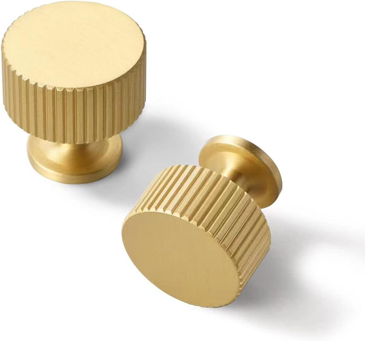 SALISENG- 5 Pack Solid Brass Kitchen Cabinet Knobs,Matt Gold Drawer Pulls, 1-1/10 Inch 28mm Diameter, Modern Furniture Handles for Cupboard Wardrobe (BOURGUE)