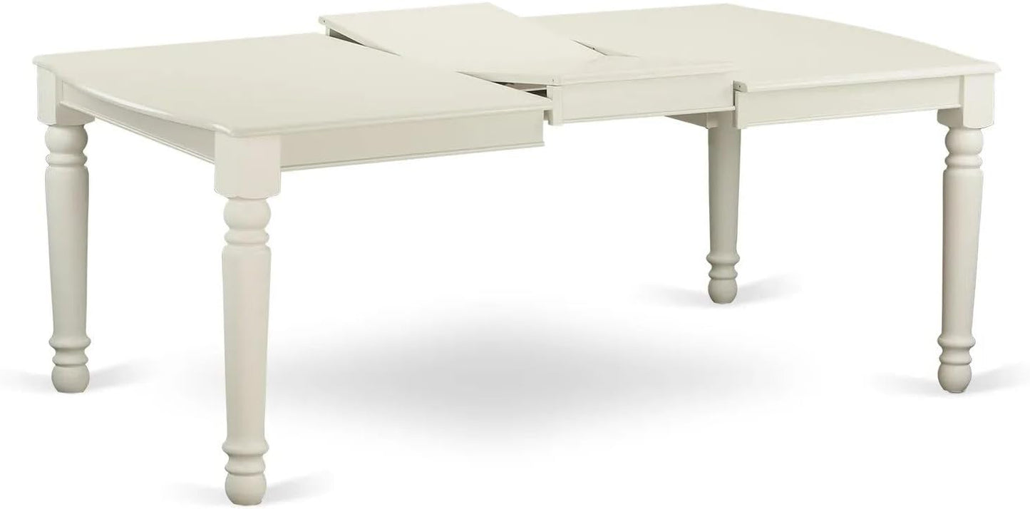 East West Furniture LGDA5-LWH-12 5 Piece Dinette Set Contains a Rectangle Kitchen Table with Butterfly Leaf and 4 Polyester Fabric Upholstered Chairs, Linen White