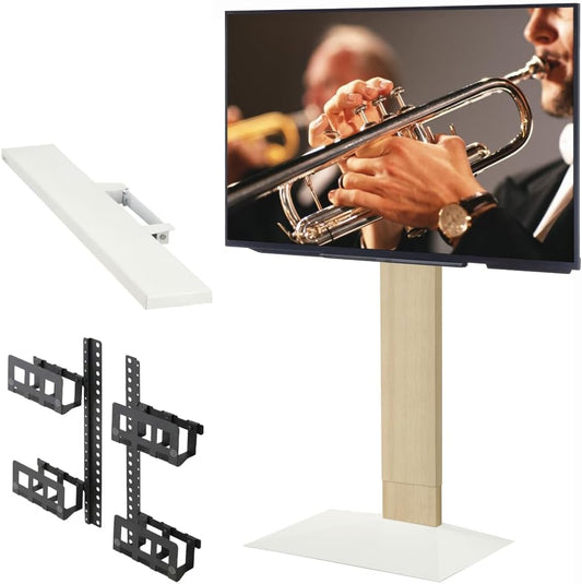 V3 High Type TV Stand w/Multi-Device Holder and Soundbar Shelf M White Set | Sleek Japanese 32-80 Inch Universal Wall-Side TV Stand Adjustable Mount, No Drill | Sleek Soundbar Shelf | White Oak