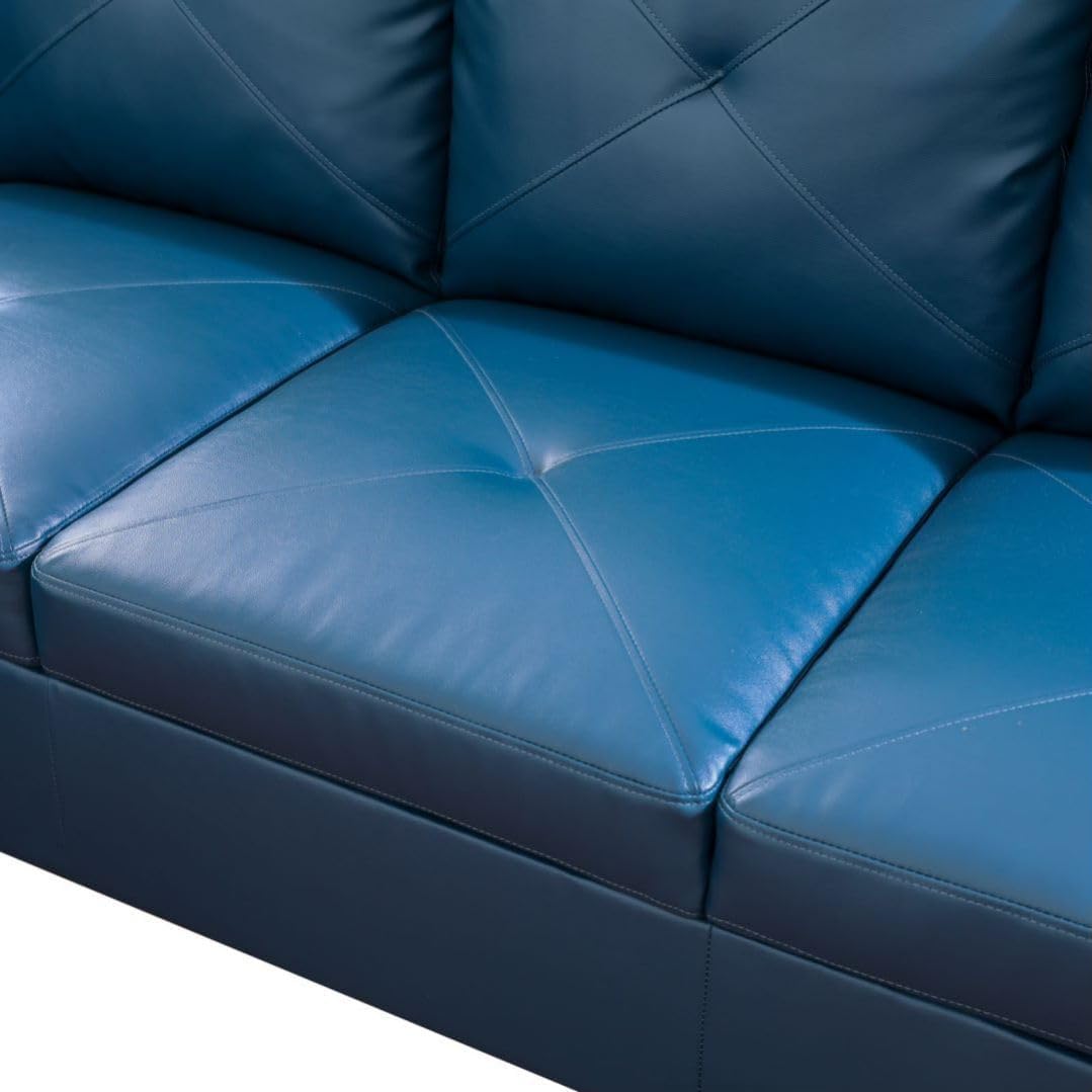Deep Blue L-Shaped 3-Piece Faux Leather Sofa with Storage Ottoman Set, Sectional Couch Sofa Set for Living Room, Office, Small Space