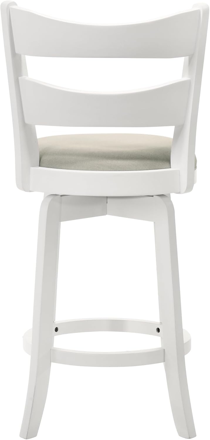 Armen Living Blair 26 in. Matte White Counter Height Rubberwood Swivel Barstool with Fog Fabric Seat - Set of 4