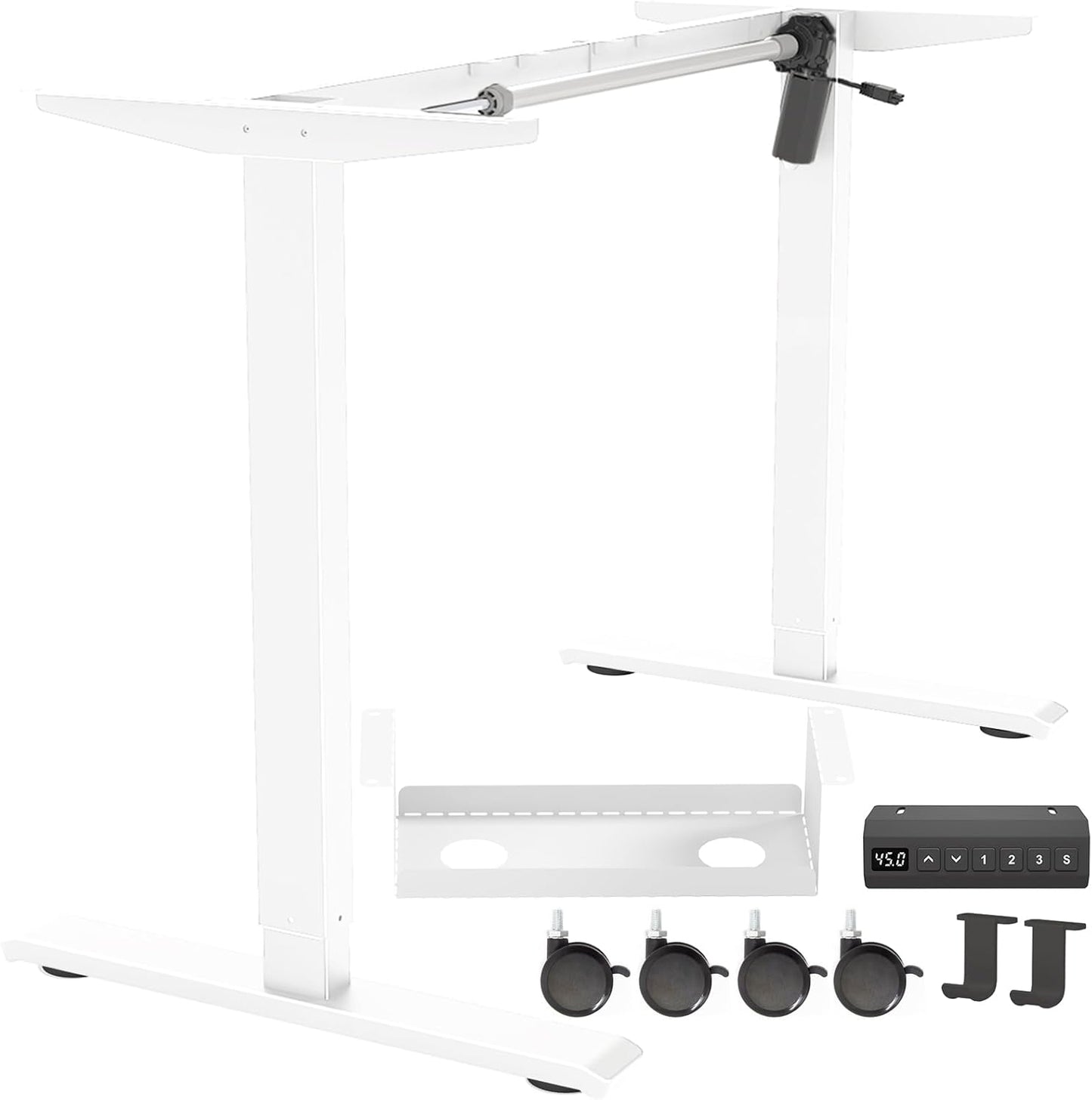 Standing Desk Frame, Electric Adjustable Legs with Memory Presets, Stand Up Desk Frame Workstation, with Cable Management Tray, Headphone Hook, Caster Wheels, for Home Office